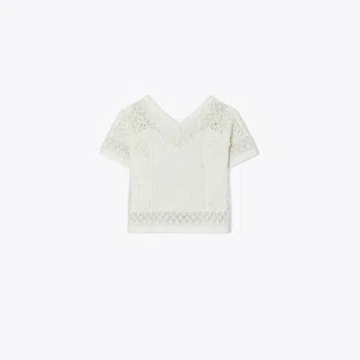 Tory Burch Embroidered Linen Top In Natural Ivory