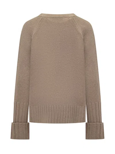 Tory Burch Embroidered Logo Pullover - Wool, Size M In Melange Oatmeal