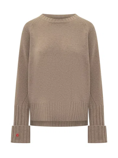 Tory Burch Embroidered Logo Pullover - Wool, Size M In Brown