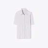 Tory Burch Embroidered Mercerized Cotton Polo In Gray