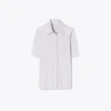 Tory Burch Embroidered Mercerized Cotton Polo In Gray