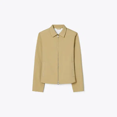 Tory Burch Embroidered Nylon Golf Jacket In Brown