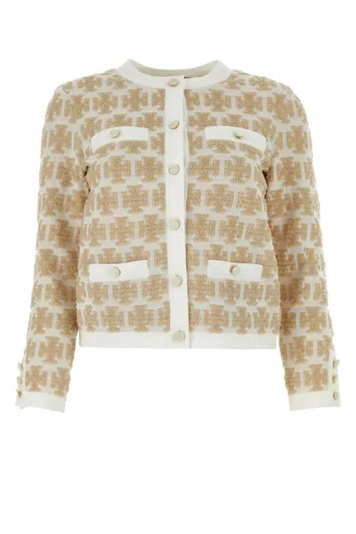 Tory Burch Embroidered Polyester Blend Cardigan In White