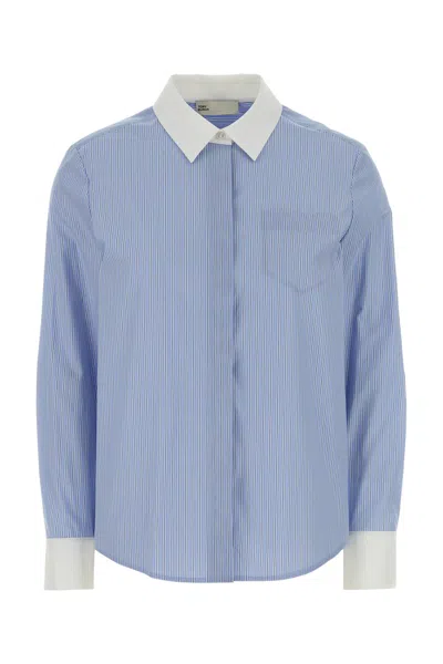 Tory Burch Embroidered Poplin Shirt In Blue