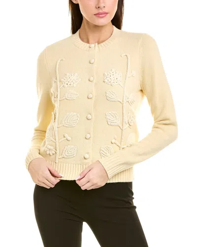 Tory Burch Embroidered Wool & Alpaca-blend Cardigan In Beige