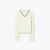 Tory Burch Embroidered Wool Sweater In Neutral