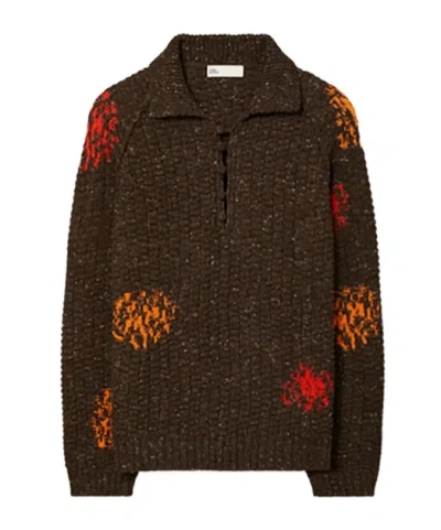 Tory Burch Embroidery-detail Sweater In Brown