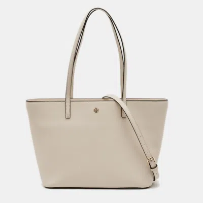 Pre-owned Tory Burch Emerson Beige Leather Tote In Sand