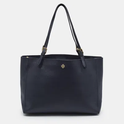 Pre-owned Tory Burch Emerson Buckle Navy Blue Saffiano Leather Tote