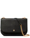 Tory Burch Emerson E/w Flap Adjustable Leather Shoulder Bag In Black
