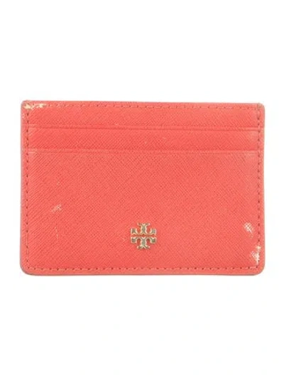 Pre-owned Tory Burch Emerson Leather Card Holder In Red