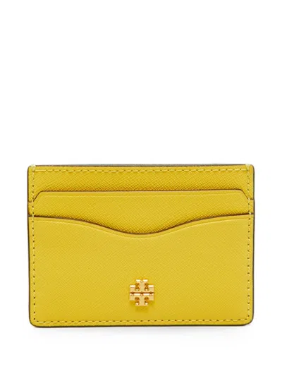 Pre-owned Tory Burch Emerson Leather Card Holder In Yellow