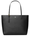 Tory Burch Emerson Leather Tote In Black