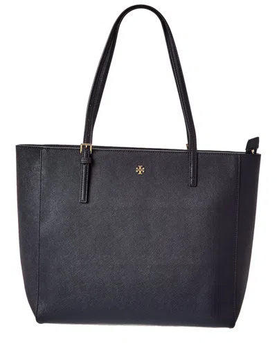 Tory Burch Emerson Leather Tote In Black