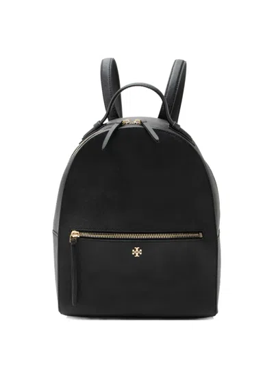 Pre-owned Tory Burch Emerson Leather Zip-closure Backpack In Black