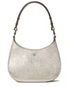 Tory Burch Emerson Metallic Leather Shoulder Bag In White