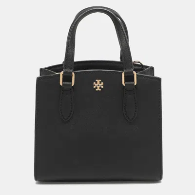 Pre-owned Tory Burch Emerson Micro Black Saffiano Leather Tote