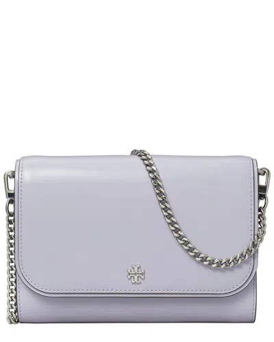 Tory Burch Emerson Patent Chain Wallet In Purple