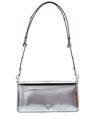 Tory Burch Emerson Shine Leather Convertible Crossbody In Silver