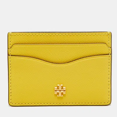 Pre-owned Tory Burch Emerson Yellow Leather Card Holder