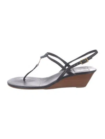 Pre-owned Tory Burch Emmy Demi-wedge Leather T-strap Sandals In Black