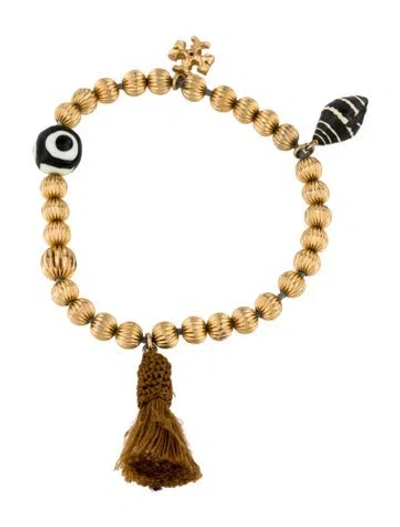 Pre-owned Tory Burch Enamel & Woven Cord Roxanne Charm Bracelet, 7" In Multi