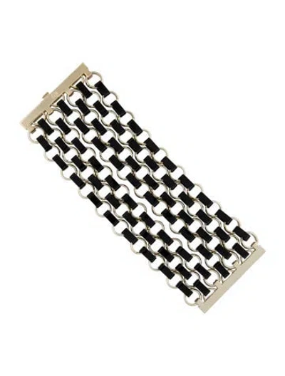 Pre-owned Tory Burch Enamel Aselma Link Bracelet In Black