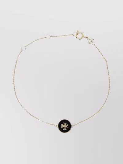 Tory Burch Kira Enamel Chain Bracelet In Tory Gold / Black