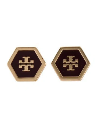 Pre-owned Tory Burch Enamel Hexagon Stud Earrings In Purple