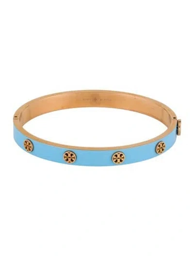 Pre-owned Tory Burch Enamel Icon Hinged Bangle Bracelet, 6.75" In Blue