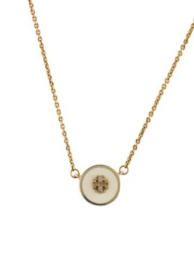 Pre-owned Tory Burch Enamel Icon Pendant Necklace, 17.75" In White