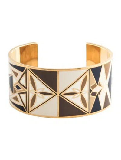 Pre-owned Tory Burch Enamel Kaleidoscope Cuff Bracelet W/ Tags, 6.25" In Blue/brown/gold