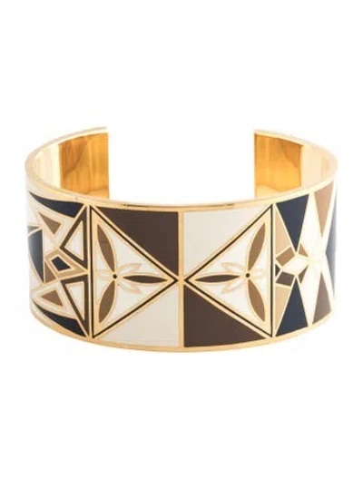 Pre-owned Tory Burch Enamel Kaleidoscope Cuff Bracelet W/ Tags, 6.25" In Blue/brown/gold