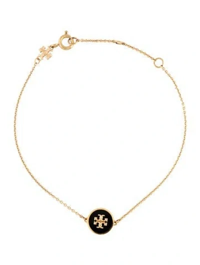 Pre-owned Tory Burch Enamel Kira Chain Bracelet, 8.5" In Black