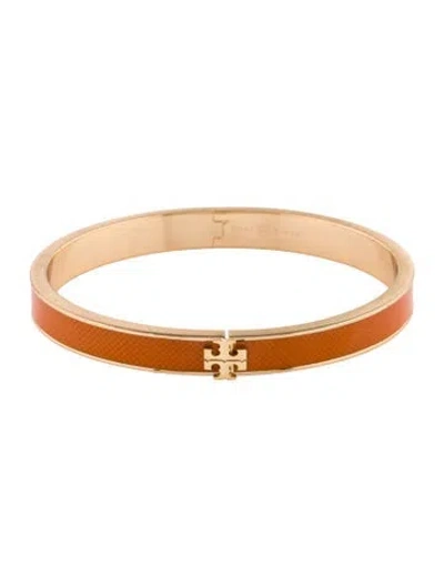 Pre-owned Tory Burch Enamel Kira Hinged Bangle Bracelet, 7" In Orange