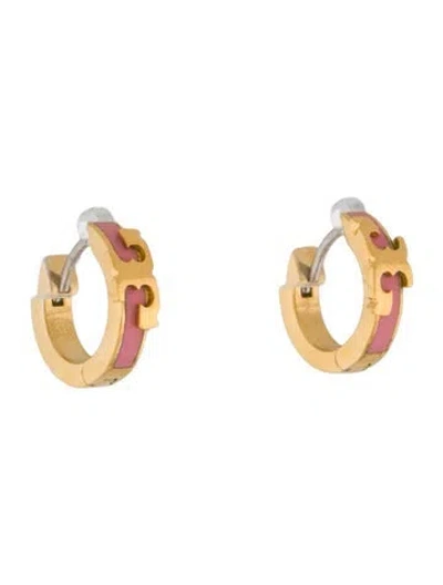 Pre-owned Tory Burch Enamel Kira Stackable Huggies Earrings In Pink
