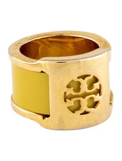 Pre-owned Tory Burch Enamel Logo Band Ring In Multi
