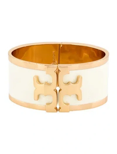 Pre-owned Tory Burch Enamel Logo Hinge Bangle Bracelet, 6.25" In Multicolor
