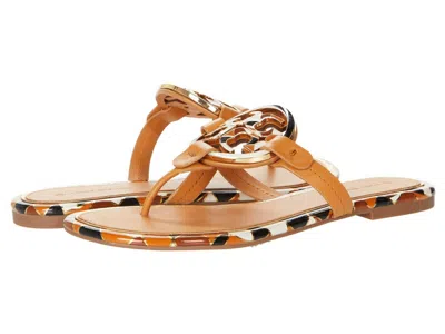 Pre-owned Tory Burch Enamel Miller Leather Sandal Elba Camello Shell Pink Black 6 - 10