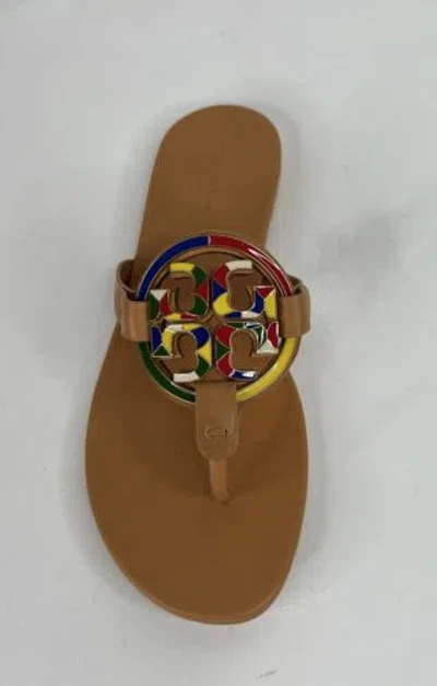 Pre-owned Tory Burch Enamel Miller Soft Leather Sandals Multi Natural Vachetta 8 In Multicolor