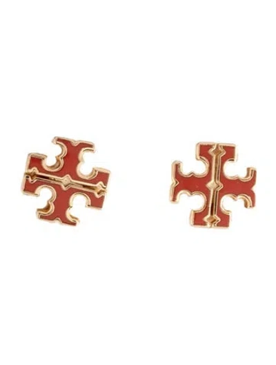 Pre-owned Tory Burch Enamel Moondance Stud Earrings In Red