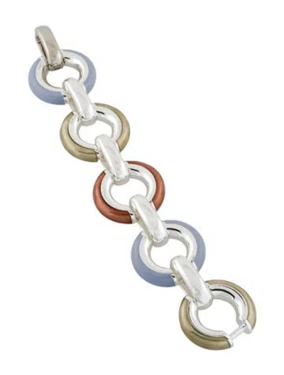 Pre-owned Tory Burch Enamel Pierced Chain Link Bracelet, 7" In Multi