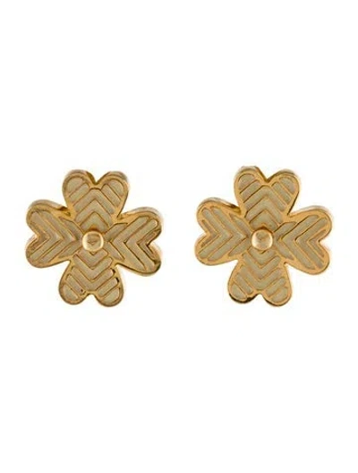 Pre-owned Tory Burch Enamel Stud Earrings In White