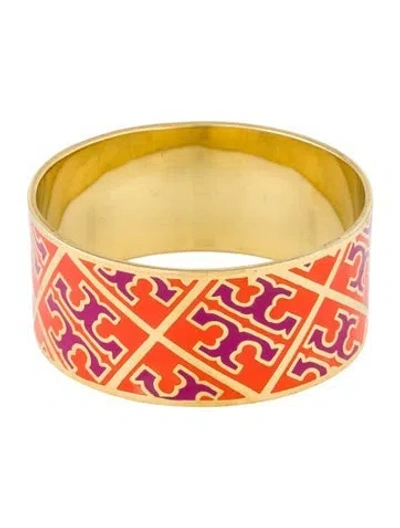 Pre-owned Tory Burch Enamel T Pattern Bangle Bracelet, 7.5" In Multi