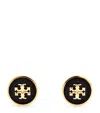 Tory Burch Kira Logo Colored Disc Stud Earrings In Gold