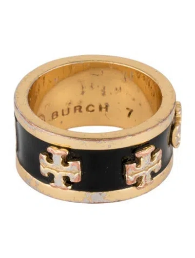 Pre-owned Tory Burch Enamel Tt Logo Band Ring In Multicolor