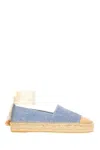 Tory Burch Bicolor Denim Ankle-wrap Espadrilles In Natural Blue Cloud