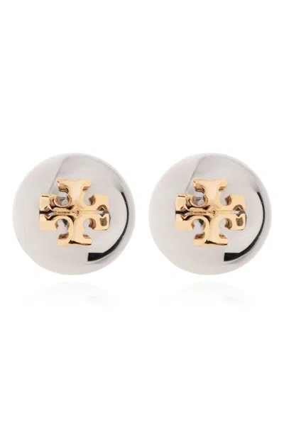 Tory Burch Essential Stud Logo Plaque Earrings In Silver/gold
