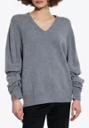 Tory Burch Essential V-neck Wool Sweater In Gray