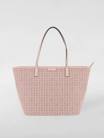 Tory Burch Ever-ready Coated Cotton Bag With All-over Monogram In Pink